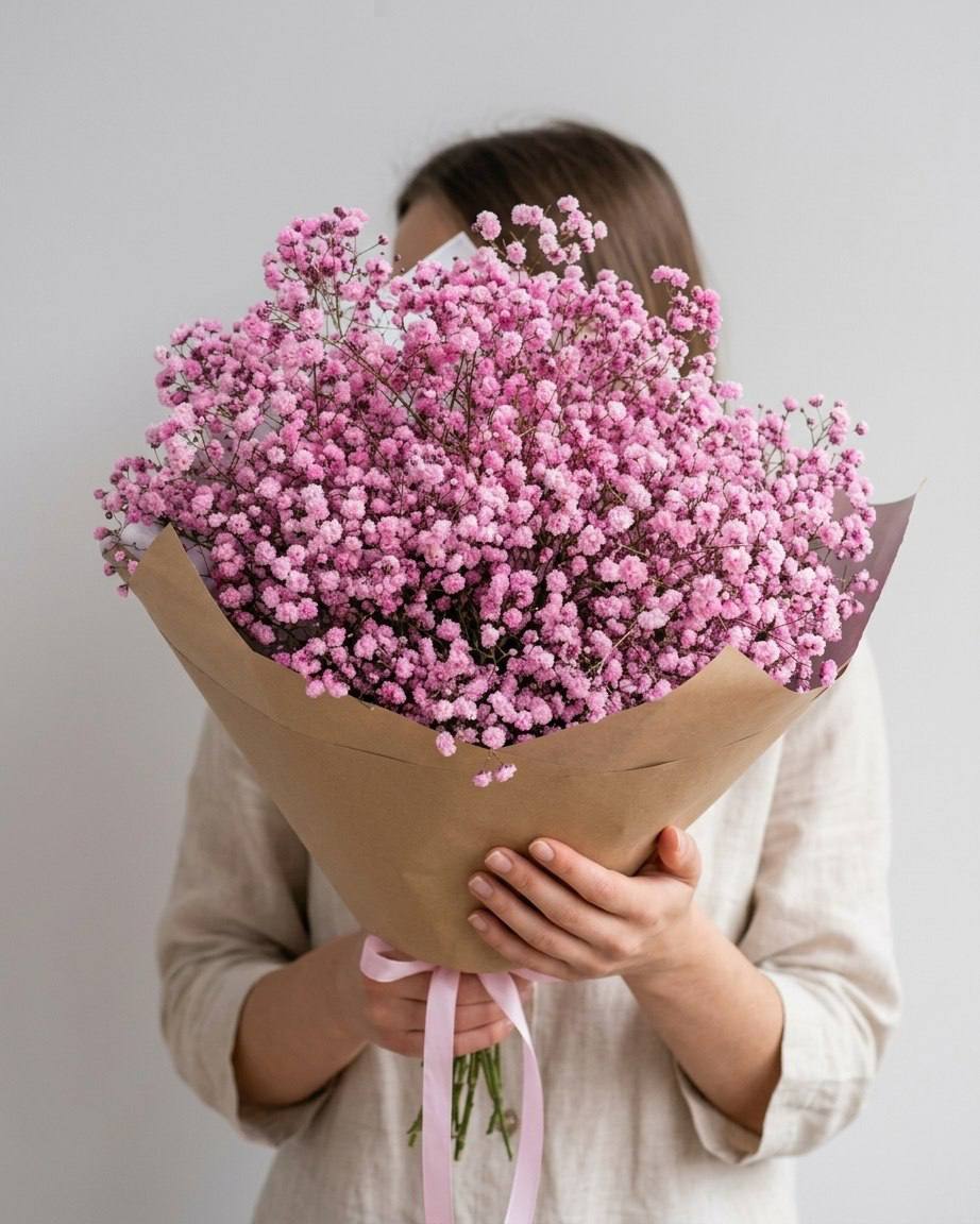 Моно-букет из розовой гипсофилы